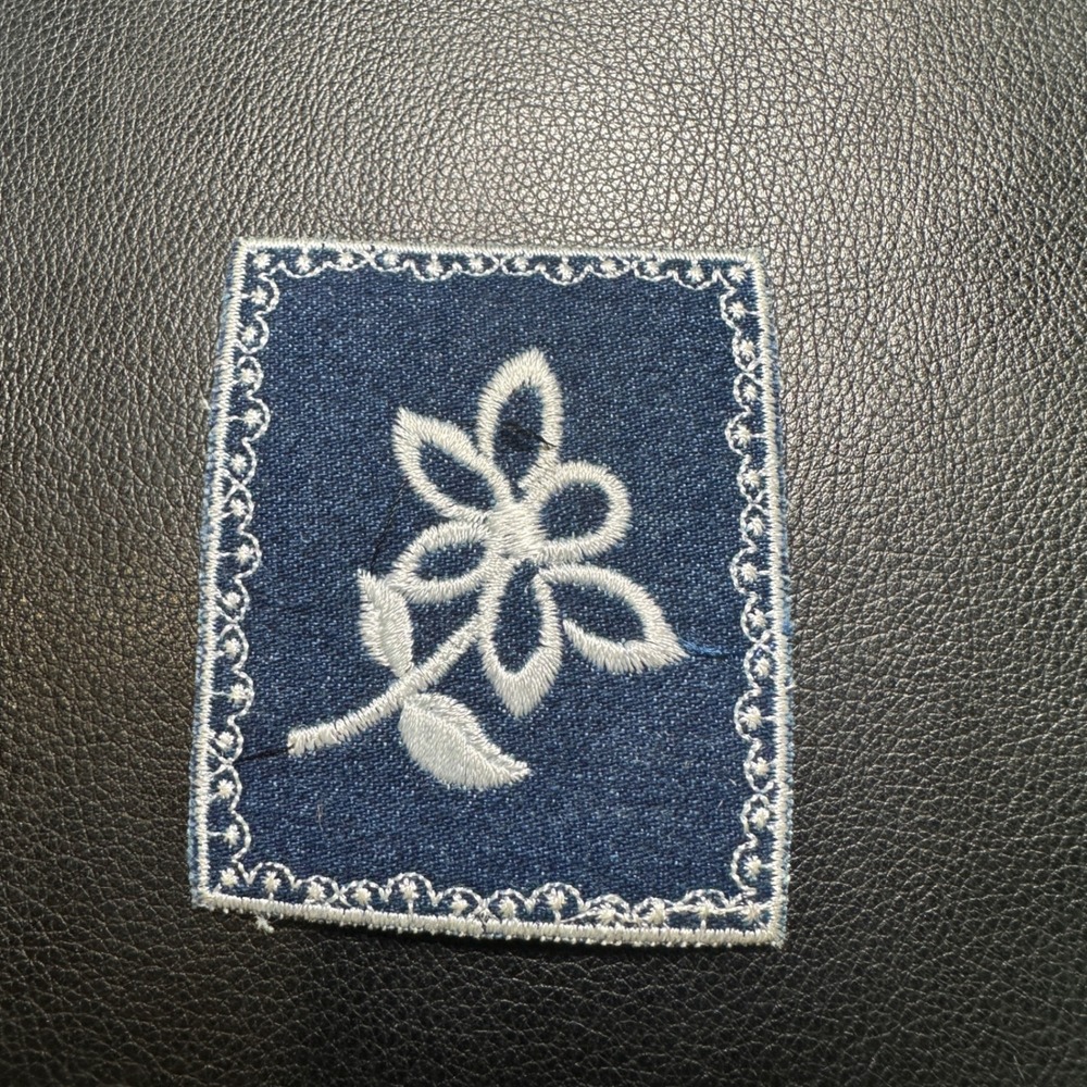 Western Boho Cottagecore Denim iron on Patch White Embroidered Wildflower‎ DIY